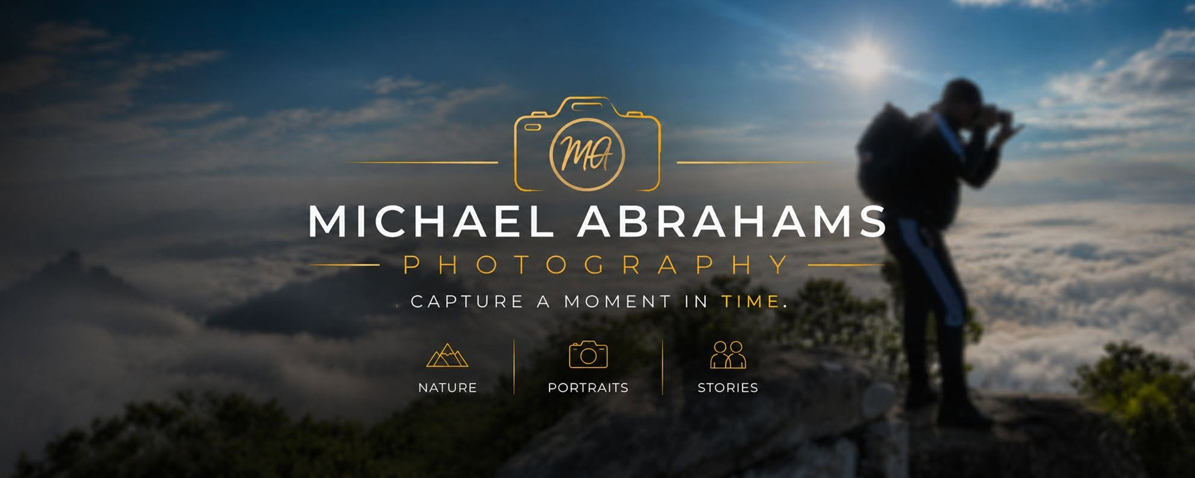 Michael Abrahams Photography brand artwork with a photographer overlooking the landscape