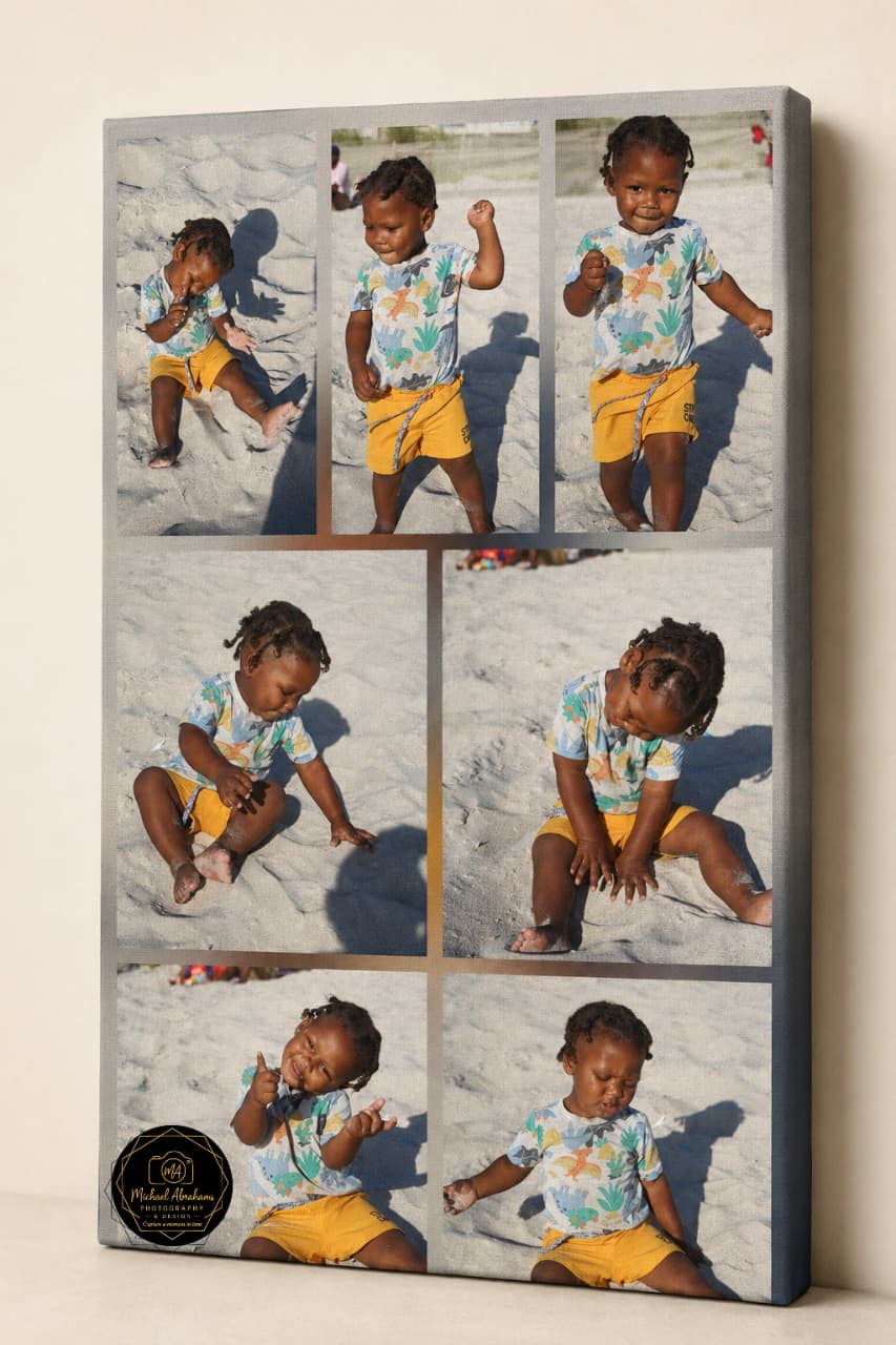 A4 canvas product example featuring a child at the beach